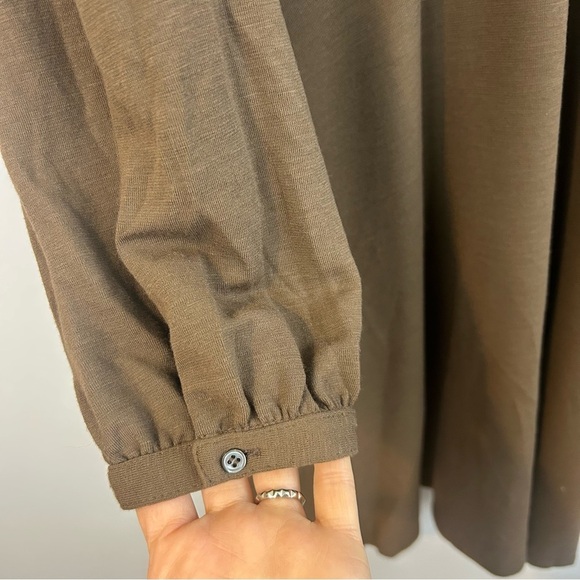 Theory Wool Blend Long Sleeve Brown Surplice Neckline A-line Dress Size Large - Picture 9 of 11